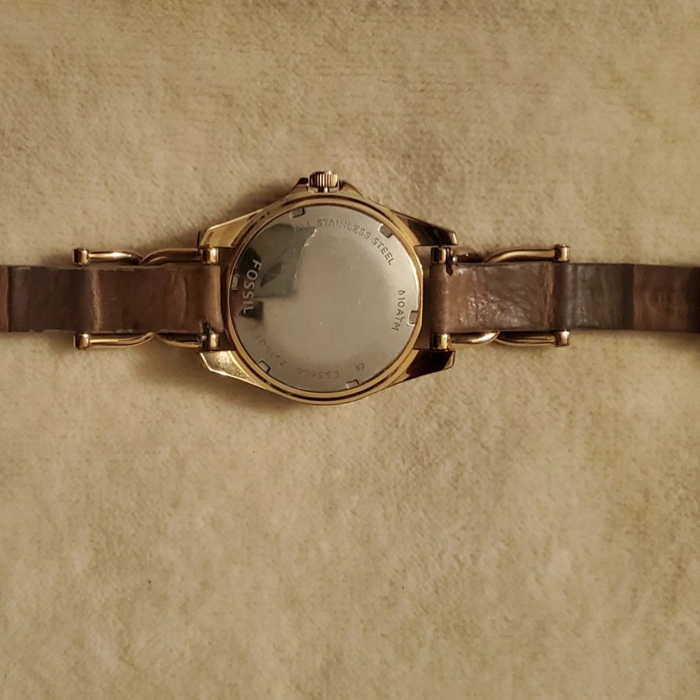 FOSSIL LEATHER/CHAIN ROSEGOLD STRAP - USED - Picture 3 of 4